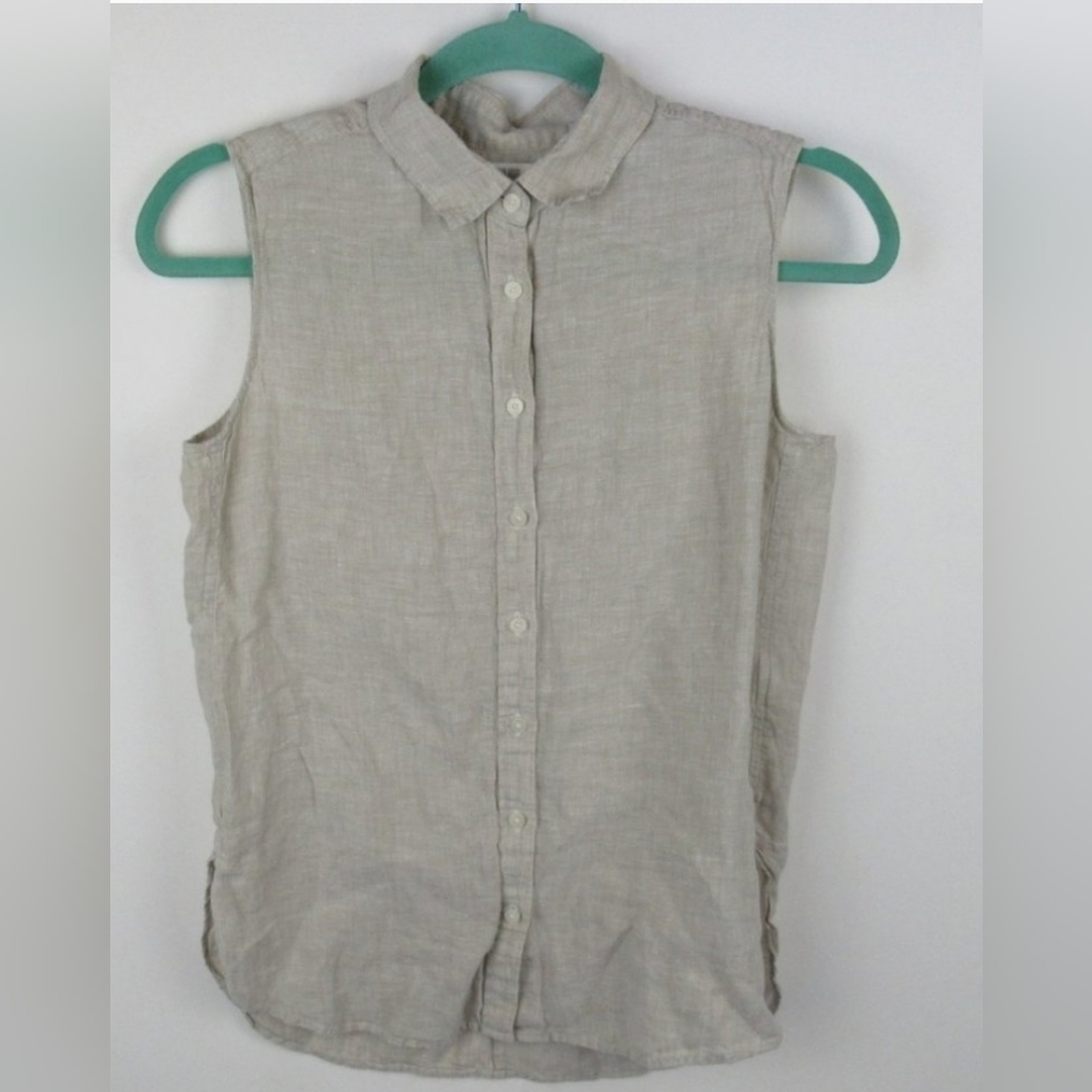 Uniqlo 100% Linen Sleeveless Collared Button Down Top sz S